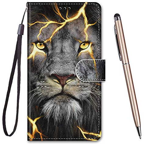 TOUCASA Cover per Xiaomi Redmi Note 8 Pro,Flip Caso Custodia [Creativo Dipinto] PU Pelle Portafoglio Unico Sottile Funzione TPU Antiurto Flip Cover a Libro per Redmi Note 8 Pro (Leone di Fissione)