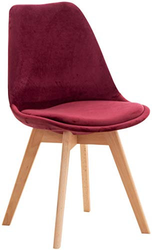 CLP Esszimmerstuhl Linares Kunststoff I Stoff I Samt I Cord I Lederoptik I Lehnstuhl Mit Holzgestell, Farbe:Bordeauxrot, Material:Samt