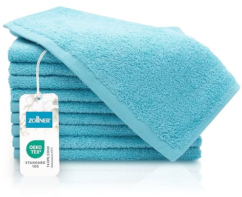 ZOLLNER 10er Set Gästehandtücher - kleine und Flauschige Handtücher in 30x50 cm - waschbar bis 60°C - Baumwolle - in blau - Hotelqualität - Oeko Tex® Zertifiziert