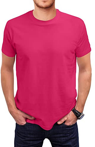 Love My Fashions Men's Round Neck Short Sleeves Plain T-Shirt Fuchsia