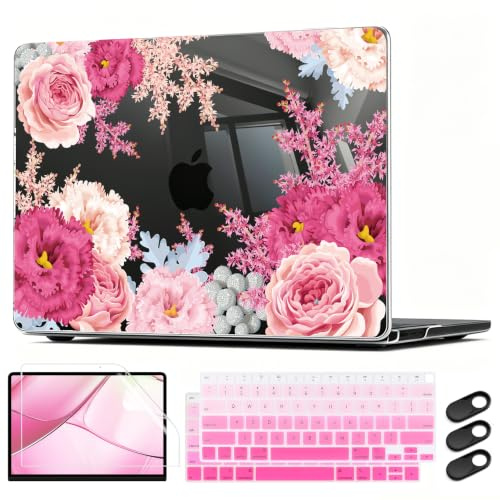 CISSOOK Floral Case Cover for MacBook Air 13 Inch 2020 2021 2019 2018 Release A2337 M1 A1932 A2179, Plastic Hard Shell Case with Keyboard Cover for MacBook Air 13 with Touch ID, Gorgeous Flowers