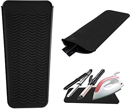 Custodia in silicone resistente al calore, strumenti per lo styling dei capelli per ferri arricciacapelli, ferri da stiro, piastra per capelli, 25 x 15 cm, silicone alimentare, nero