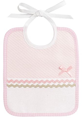 Filet - Lätzchen aus Weichem Stoff mit Rosafarbenem Rautenmuster und Einer Aida-Tasche zum Besticken, Ideal zum Schutz der Kleidung des Babys, 100% Made in Italy, Farbe Rosa