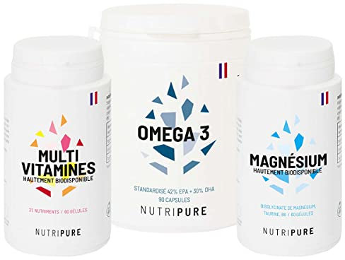 Nutripure | Pack Incontournables | Multivitamines, Magnesium Bisglycinate, Oméga 3 en Gélules | Compléments Alimentaires pour Sportifs | Santé et Bien-Être | 30 Portions | Fabriqué en France