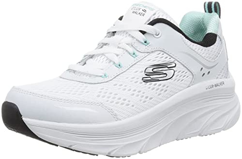 Skechers Women's D'lux Walker Infinite Motion Trainers,White Leather/Mesh/ Black Trim ,4 UK