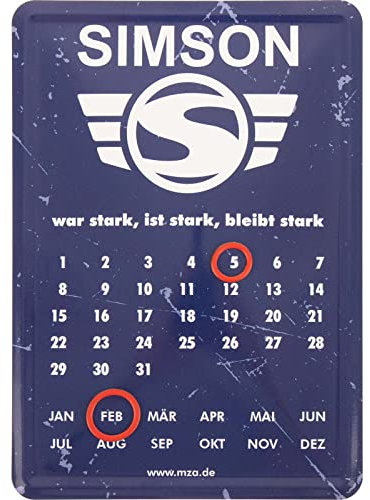 MZA Ewiger Kalender, Blechschild 10x14cm - blau