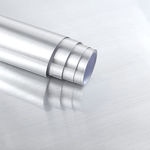 Arthome Gebürstetes Silber Klebefolie Möbel Tapete,40cmx3m Selbstklebende Tapete Wasserdichtes PVC Vinyl Möbelfolie, Klebefolie Papier für Möbelabdeckung, Arbeitsplatte, Küche, Regalauskleidung