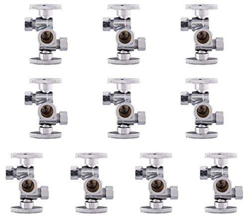EFIELD 1/4 Drehung Dual Compression Outlet Angle Stop Ventil mit 2 Absperrventilen/Griffen, 1/2 Zoll NOM (5/8 Zoll OD) x (3/8 Zoll x 3/8 Zoll) Chrom