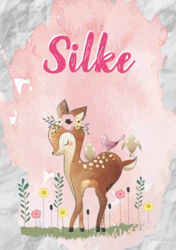 Silke: Notizbuch A5 | Personalisierter vorname Silke | Geburtstagsgeschenk für Frau, Mutter, Schwester, Tochter | Niedliche kleine Hirsche | 120 Seiten liniert, Kleinformat A5 (14,8 x 21 cm)