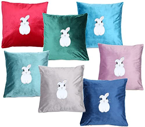 Primawela Kissen Ostern Osterkissen mit Hasen Osterhase Frühlingskissen Samt (Türkis)