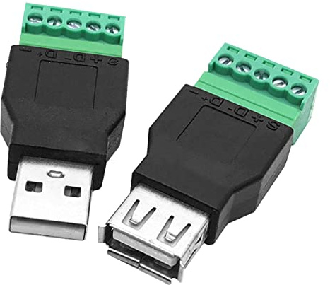 WANGCL 1 Paar USB 2.0 A männlich weiblich Stecker 5 Pin Adapter Konverter Schraube Terminal Block Connector Kein Löten erforderlich