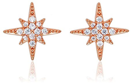 Diamond Treats Petites Boucles d'Oreilles Or Rose en Étoiles pour Femme, Boucles d'Oreilles Femme Or Rose, Boucles d'Oreilles Simple Étoile Diamant pour Femme et Fille serties de Pierres en Zircons