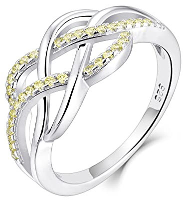 YL Keltischer Ring 925 Sterling Silber November Geburtsstein Citrin Jubiläum Ewigkeit Unendlichkeit Keltischer Knotenring für Damen(Größe 52)