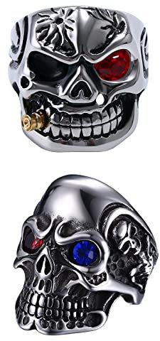 OIDEA Herren Ring Schädel Totenkopf: 2 Stück Herrenring Weiß mit Skull Persönlichkeit aus Edelstahl Gotik Punk Rock Siegelring Geburtstag Geschenk für Männer Junge Vater Freund Größe 62