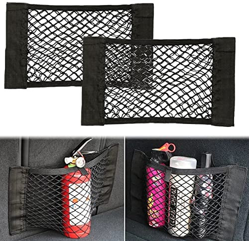 Lot de 2 filets de rangement - 40 x 25 cm - Avec autocollant magique - Double couche élastique - Pour caravane, camping-car, camping-car, T4, T5 - Pour siège arrière - Pour bouteilles et courses