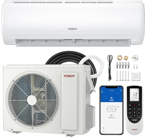 TOSOT 12.000 BTU Condizionatore Mini-Split, Wifi abilitato per inverter senza condotti, impianto di riscaldamento, unità CA, compatibile con Alexa-20 SEER2 115V, bianco
