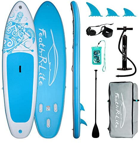 FEATH-R-LITE Inflatable Stand Up Paddle Board Ultra-Light Paddleboards - SUP Accessories Adjustable Paddle, Pump, Backpack, Leash, Fins for All Skill Levels