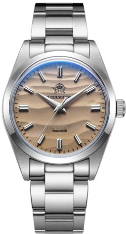 ADDIESDIVE 36mm Einfache Quarzuhr Analoguhren für Herren Blasenspiegelglas Wüste Edelstahlarmband AD2030 Gelb