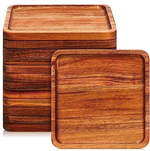 Roshtia 12 Pcs Wooden Plates Square Acacia Wood Charcuterie Board,8 Inch