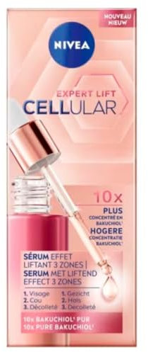 NIVEA Cellular Expert Lift Sérum visage effet liftant 3 zones (1 x 30 ml), Soin visage anti-rides concentré en Bakuchiol, Sérum anti-âge pour visage, cou & décolleté