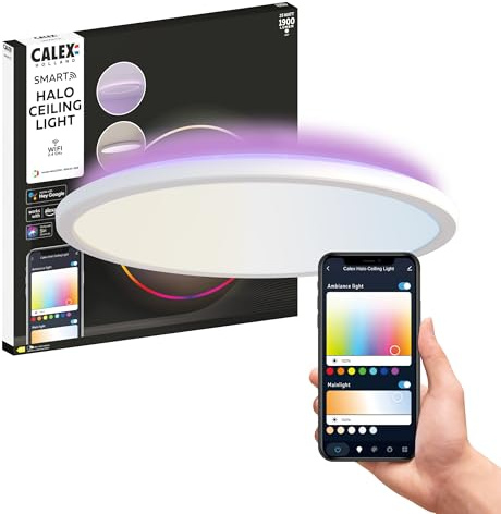 CALEX Halo Smart Deckenleuchte, 40cm, RGB & Warmweiß, WiFi, dimmbar, Weiß | Smartes Licht per Sprachsteuerung bedienen und Farben, Szenen, Routinen und Timer in der Smart App einstellen