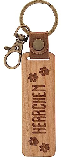 GRUSS & CO Schlüsselanhänger Holz Motiv Herrchen | Anhänger aus Kirschholz mit Gravur Herrchen, inkl. Karabiner | 48335