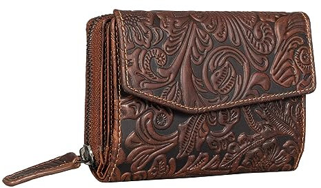 STILORD 'Lark' Damen Geldbörse Leder RFID Groß Geldbeutel Vintage Portemonnaie für Frauen NFC Schutz Ledergeldbörse Damen Echt Leder, Farbe:Salerno - braun floral