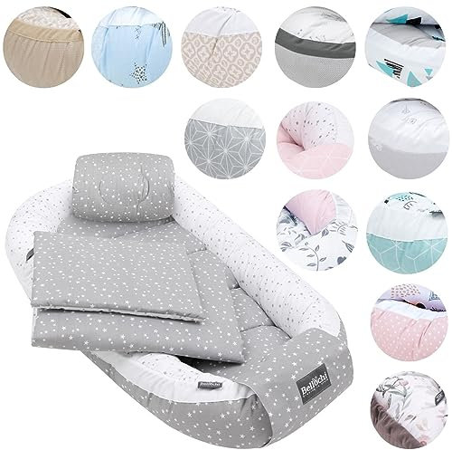 5tlg. Kuschelnest-Set inkl. Babynest 60x90 , Arm Stillkissen, Baby Matratze 30x70 cm, Baby Decke Neugeborenen 50x75 cm, Babykissen Neugeborene, Baby Erstausstattung aus 100% Baumwolle