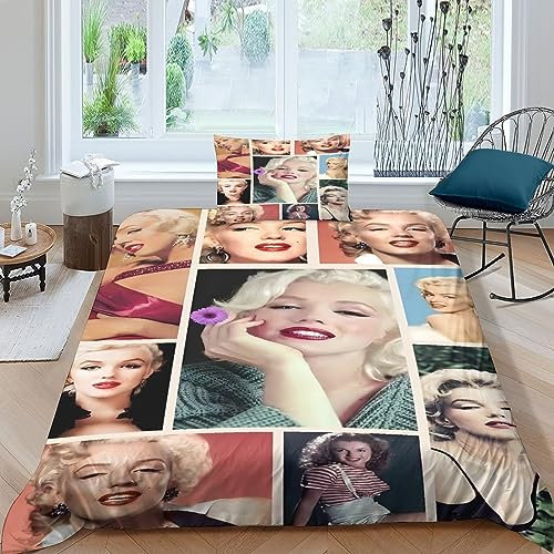 Marilyn Monroe Art Für Kinder Mädchen Jungen 3D Gedruckter Bettbezug Set Bettwäschegarnitur Reissverschluss Bettwäsche Und Kissenbezüge Weich Microfaser 2 teilig Single(135x200cm)