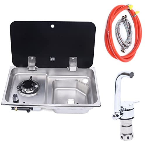 Cuisinière à gaz for camping-car avec robinet et couvercle, évier de camping-car, cuisinière à gaz 2 brûleurs GPL, table de cuisson, bateau, caravane, camping, cuisinière en acier inoxydable for extér