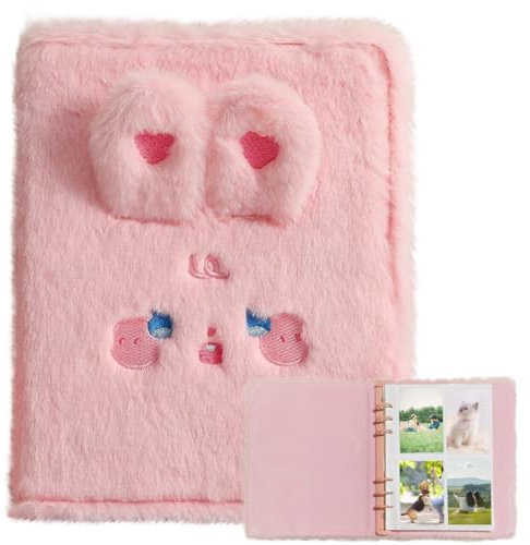 WAYUTO Cartoon Kpop Photocard Binder Plush with 30Pcs Inner Pages Kpop Photocard Album Kpop Photocard Book Kpop Photocard Holder Kpop Photocard Holder Kpop Photocard Organizer for Kpop Enthusiast Pink
