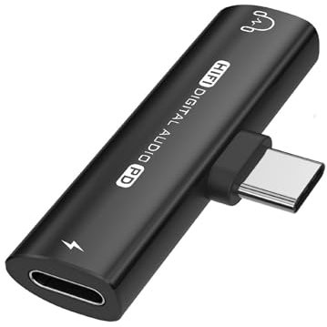 INF USB-C to 3.5mm Headphone and Charger Adapter for Devices with USB-C Socket 5cm 1 x Headphone and Charging Adapter (Black)