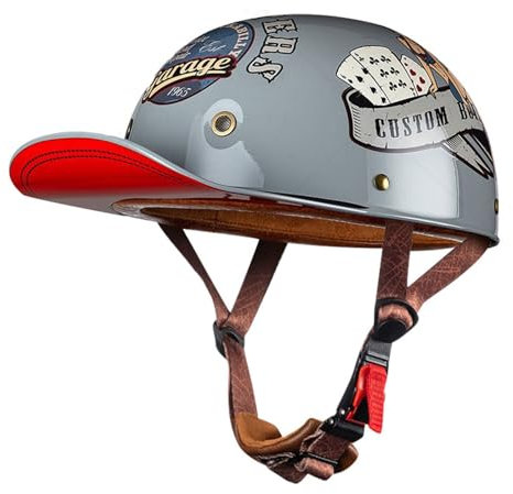 Mezzo Casco Jet Moto Retrò Casco Scodella Portatile, ECE Omologato Mezzo Elmetto da Moto Retrò per Uomo Donna Biker Cruiser Scooter Touring H,XXL