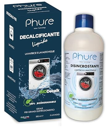 PHURE BIO DECALK Disincrostante, Decalcificante, Sgrassante e detergente universale per lavastoviglie e lavatrice naturale e biocompatibile 500ml
