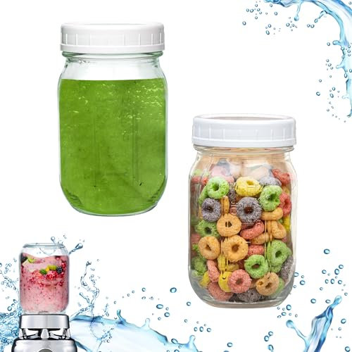 Tarros de vidrio de 12 onzas con tapa, se adaptan a la mayoría de licuadoras Oster para mezclar y almacenar alimentos para bebés, encurtidos de almacenamiento, ensaladas, especias, dulces, mermelada,
