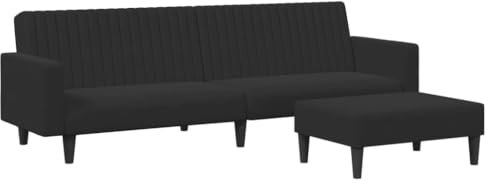 vidaXL Sofagarnitur 2-TLG., Schlafsofa mit Fußhocker, Klappbett Klappsofa mit Schlaffunktion, Bettsofa Sofabett Sofa Couch, Schwarz Samt