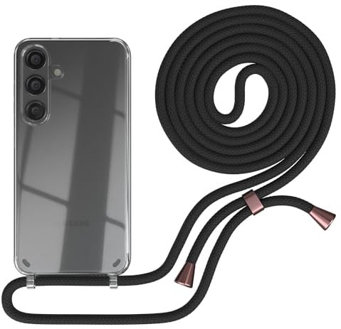 EAZY CASE - Handykette kompatibel mit Samsung Galaxy S24 Kette zum Umhängen für Galaxy S24 Hülle mit Band aus Silikon stoßfeste transparente Handyhülle als Fallschutz in Clips in Rose