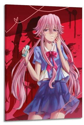 The Future Diary Retro-Poster Gasai Yuno, Anime, Japan, Leinwandposter, Wandkunst, Dekoration, Wohnzimmer, Schlafzimmer, Dekoration, Poster, 60 x 90 cm, Rahmenstil