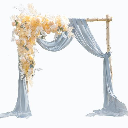 EBETA Hochzeit Volant Querbehang Freihanddeko für Hochzeitsbogen & Traubogen Himmelbett Vorhänge Gardine für Fenster Deko aus Chiffon-Stoff (Rauch-blau, 145x600 cm)