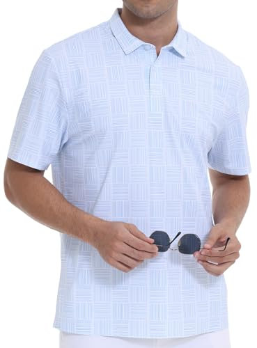 YuKaiChen Men's Polo Shirts Adult Short Sleeve Breathable Stretch Golf Tennis Shirt Size S Sky Blue