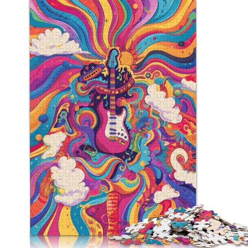 Puzzle 1000 Teile, Bunte Gitarren, Puzzle für Erwachsene, Holzpuzzle, Heimdekoration, 75 x 50 cm