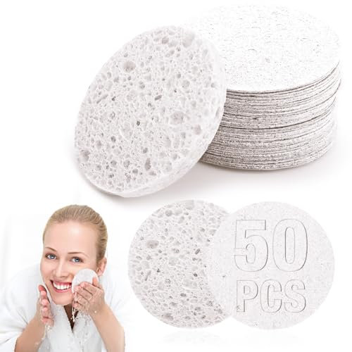 Lot de 50 éponges compressées pour le visage, 100 % pâte de bois naturel, tampons de nettoyage du visage pour nettoyage quotidien du visage, démaquillant (5,8 cm) (blanc)