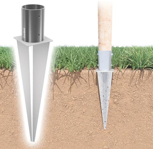 Italfence - Supporto per palo in legno a sezione tonda da interrare, ferro zincato a caldo (Tutte le misure) [Ø81mm, 1 pezzo]