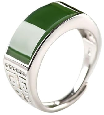 LONDAEE S925 Silber eingelegter natürlicher hetianischer Jaspis Sattelring (verstellbare Öffnung) Jade Ring für Damen 2, Jade, Kein Edelstein
