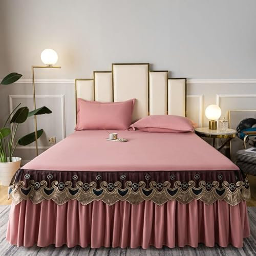 Calefee Bettlaken mit Kissenbezug 3er Set, Betttuch 120x200 Baumwolle Einfarbig Altrosa Mit Spitze