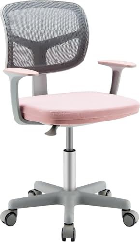 FANTASK 360° Drehbarer Kinderschreibtischstuhl Rosa, Kinder Computerstuhl mit 5 Feststellbaren Rädern, 80-91,5 cm Höhenverstellbarer Jungendstuhl mit Rückenlehne & Armlehnen für Kinder von 3-10 Jahre