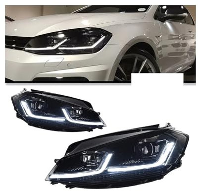 Paar Scheinwerfer-Baugruppe, kompatibel mit VW Golf 7 MK7.5 2017–2020, 2L-Styling, LED-Tagfahrlicht, Dual-Projektor, DRL, Autozubehör, Facelift(Sliver,LHD)