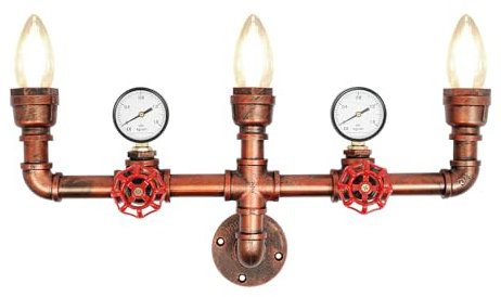 3 Lichter Metall Wasserleitung Stil Wandleuchte E27 Retro Industrielle Wandleuchten Vintage Wandleuchten Dekorative Rohrleuchten Metall Pendelleuchten für Loft Cafe Bar (ohne Birne)