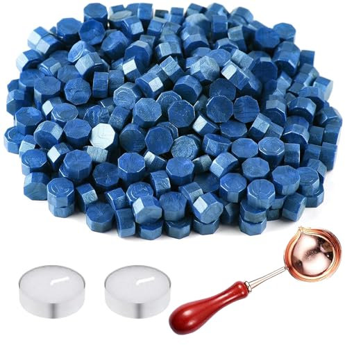 400 Stück Siegelwachs Set, Siegelwachsperlen für Wachssiegelstempel, Siegelwachs Kit, Siegelwachsperlen, Achteckige Siegelwachsperlen, für Geschenkverpackung, Hochzeitseinladungen - Blau