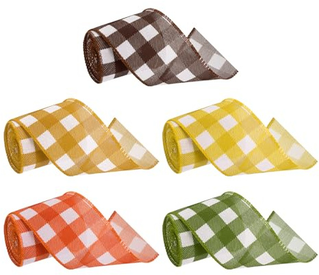 PATIKIL 27.4 m x 63 mm Buffalo Plaid Ribbon, Gingham Geschenkband, 5 Farben | Thanksgiving Bow Wreath Craft Birthday Wedding